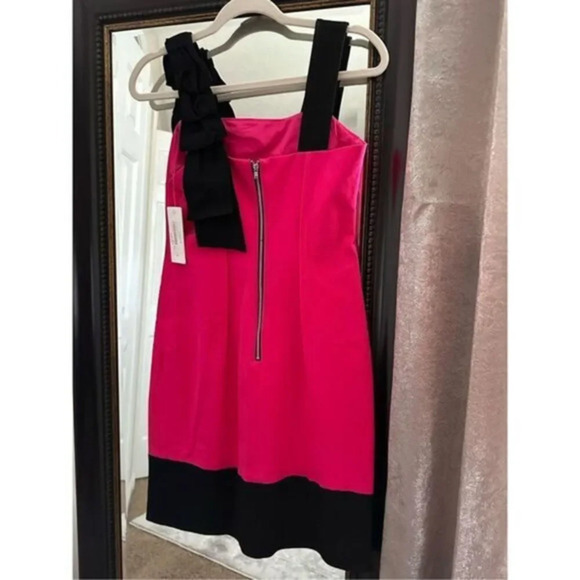 Julia Jordan Pink Black Colorblock Bow Shoulder A-Line Dress NWT Size 4 Cocktail - Picture 3 of 9